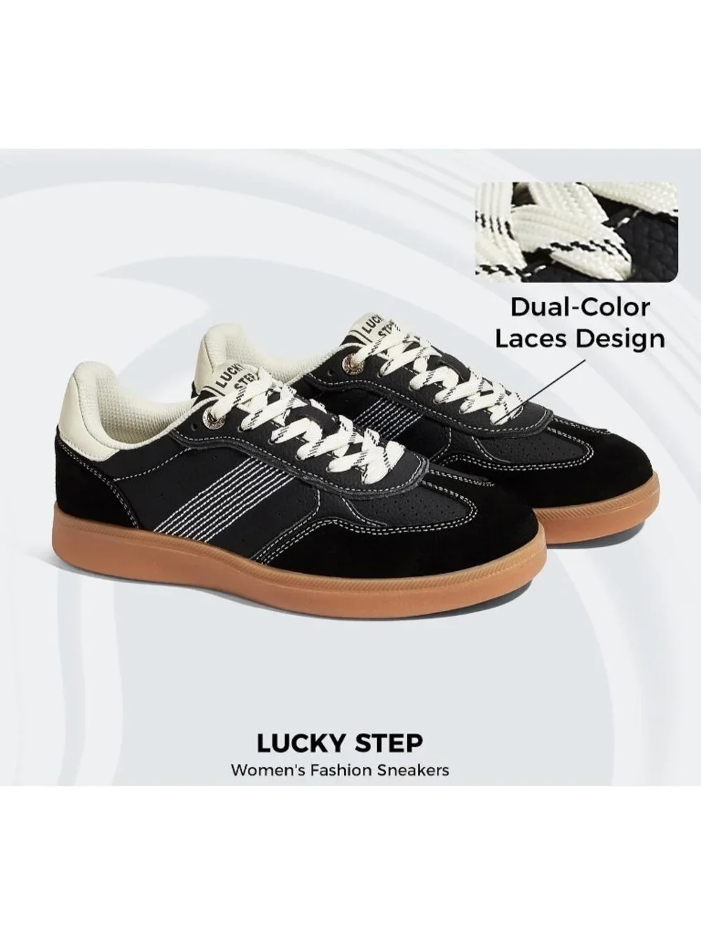 Women's Black Faux Leather Comfortable Trendy Casual Retro Skate Fashion Sneaker